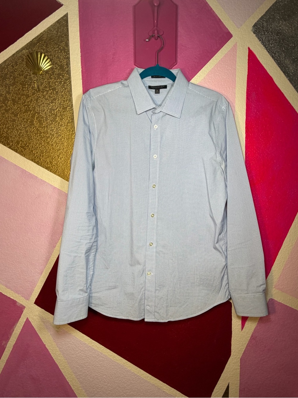 Banana Republic Slim Flex Blue Check Stretch Shirt Mens M